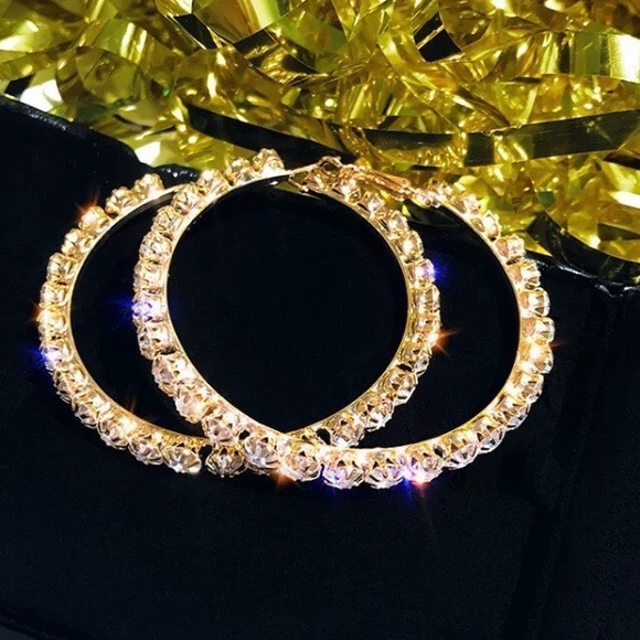 ¥ NEW 18K YELLOW GOLD DIAMOND HOOP EARRINGS - Picture 4 of 5